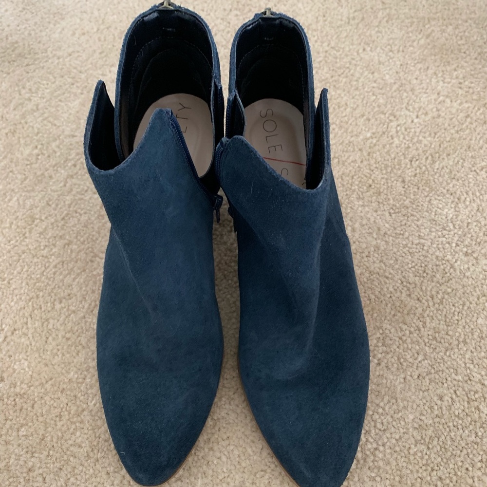 Blue suede ankle boots